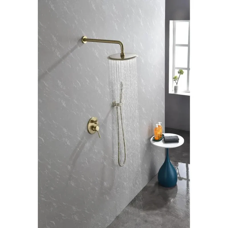 10 Inch Brushed Gold Shower System Delivers High Octane High Pressure Rainfall Action Alongside A Versatile Handheld For A Showstopping Bathroom Makeover Built With Heavy Duty Stainless Steel Craftsmanship