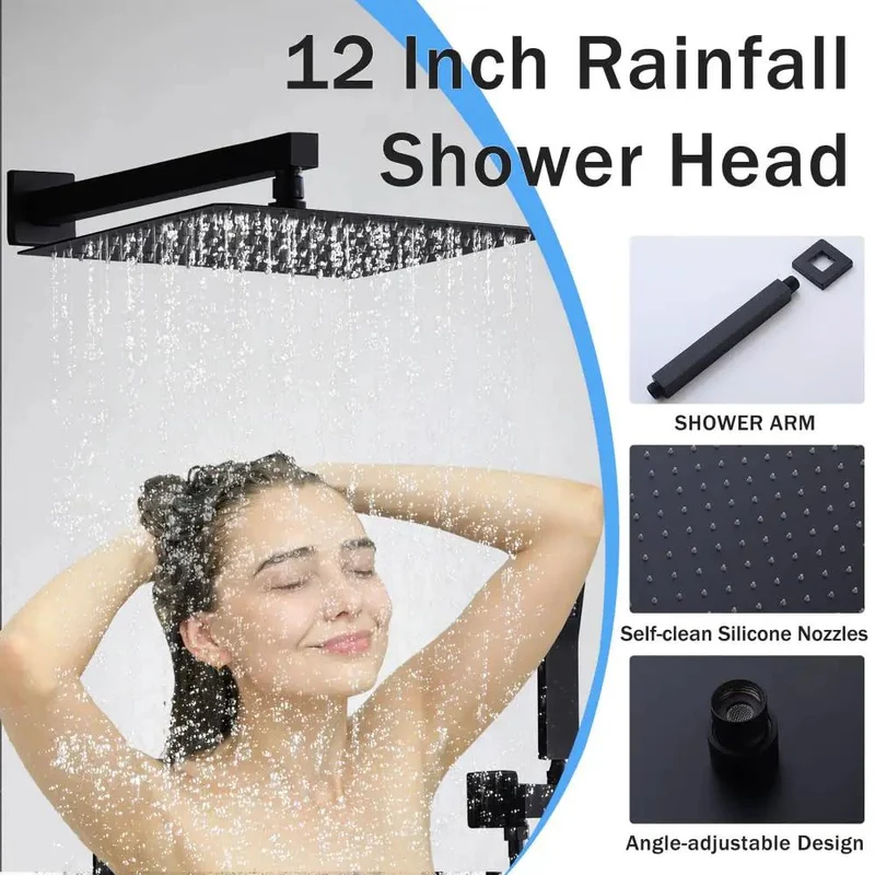 Heavy Hitter Matte Black Shower Kit With A Boss 12 Inch Rainfall Head Slick Handheld Sprayer And Solid Tub Spout For No Sweat Setup And Fresh Bathroom Glow