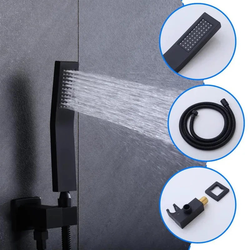 Heavy Hitter Matte Black Shower Kit With A Boss 12 Inch Rainfall Head Slick Handheld Sprayer And Solid Tub Spout For No Sweat Setup And Fresh Bathroom Glow