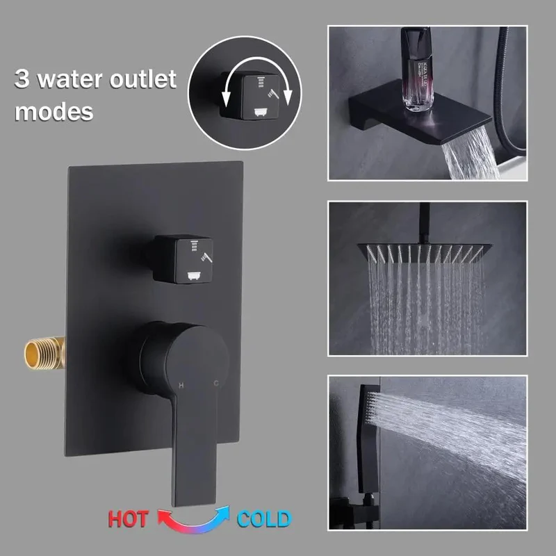 Shower Faucet Set Features 12 Inch Ultra-Thin Rainfall Head And Handheld Sprayer In Sleek Matte Black, Modern Bathroom Fixture With Sturdy Valve, 360 Degree Rotation, And Consistent Flow For A Top-Shelf Routine Every Day