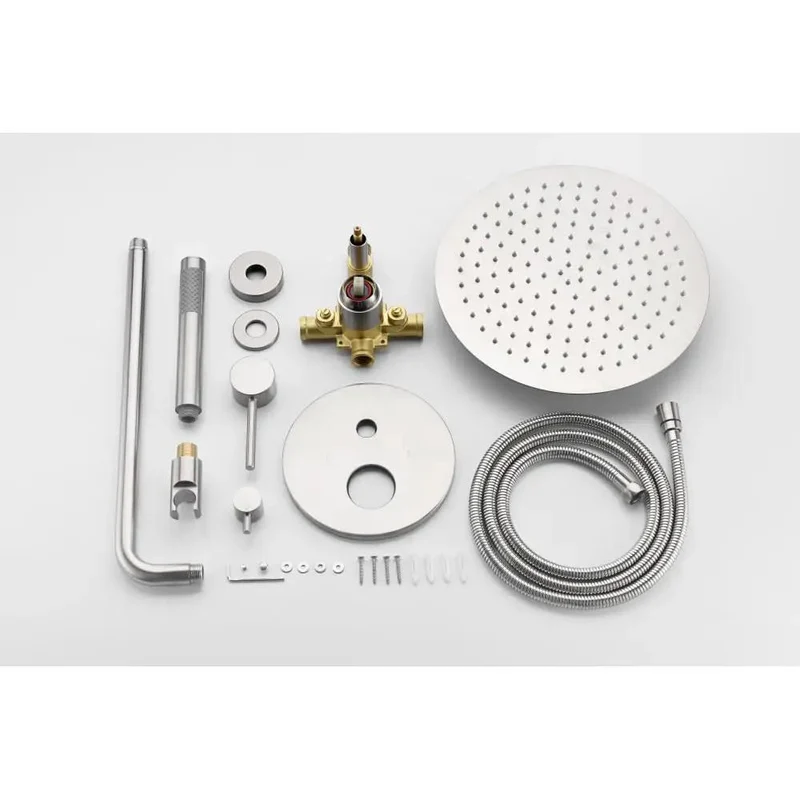 Solid Shower System Featuring 10 Inch Brushed Nickel Rainfall Head And High Pressure Handheld Sprayer For No Fuss Bathroom Upgrades And Slick Water Flow