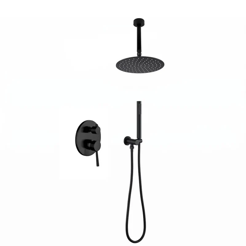 Flex Matte Black Shower System With 10 Inch Ceiling Mount Rain Head And Handheld Wand Offers Top Shelf Performance For A Clean Bathroom Vibe With 360 Rotation