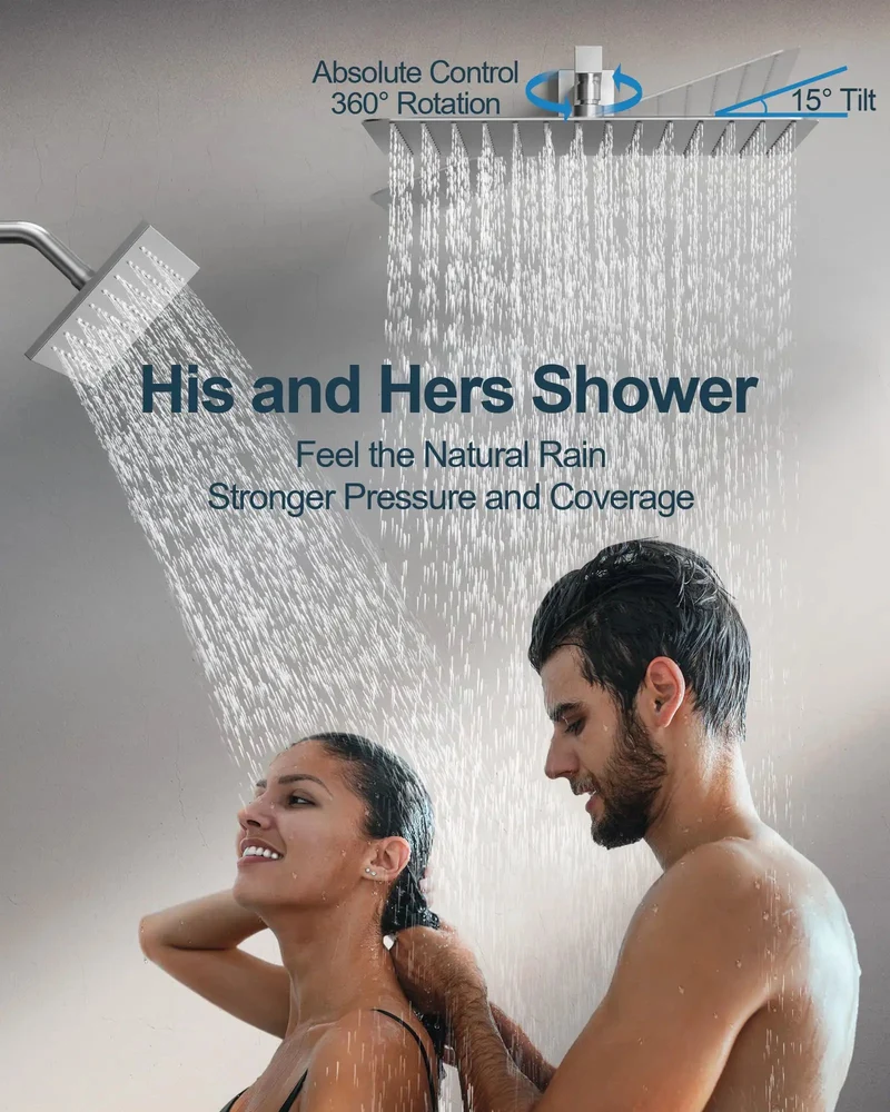 Badass 16 Inch Rainfall Shower System With Handheld Sprayer And Six Body Massagers Brushed Nickel Finish Independent Rotary Controls Quick Snap Install Slick Flow For Daily Chill Time