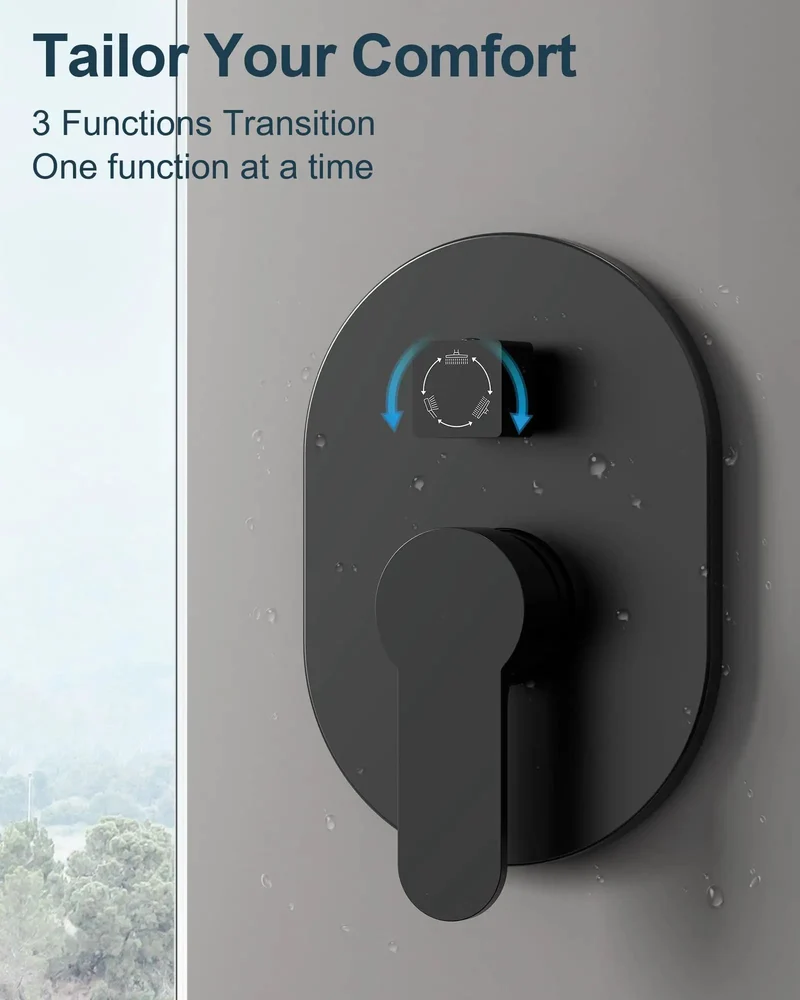 10 Inch Overhead Ceiling Rain Shower System With Removable Handheld Sprayer In Matte Black Finish Featuring Concealed Pressure Balance Valve For Consistent Temperature Control And Clean Bathroom Vibes