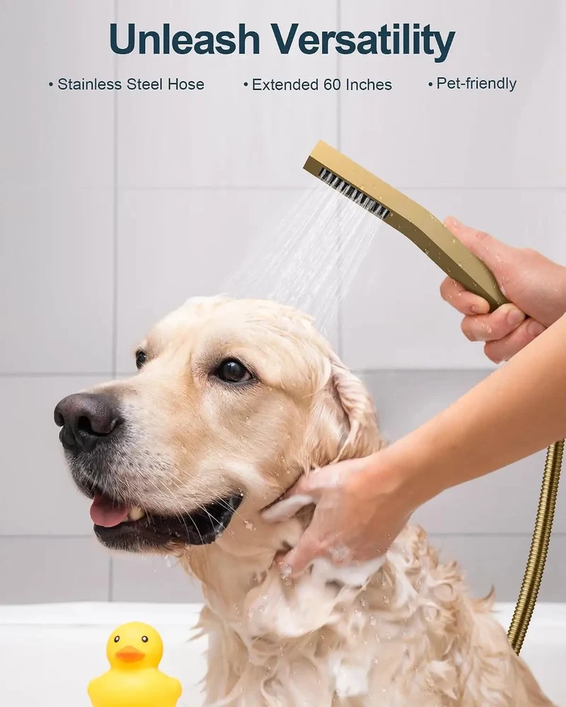 Top Tier Ceiling Shower System With Twelve Inch Rainfall Head And Solid Handheld Sprayer In Brushed Gold Featuring Three Body Jets And Flexible Eight Way Flow For A No Fuss Luxury Bathroom Upgrade