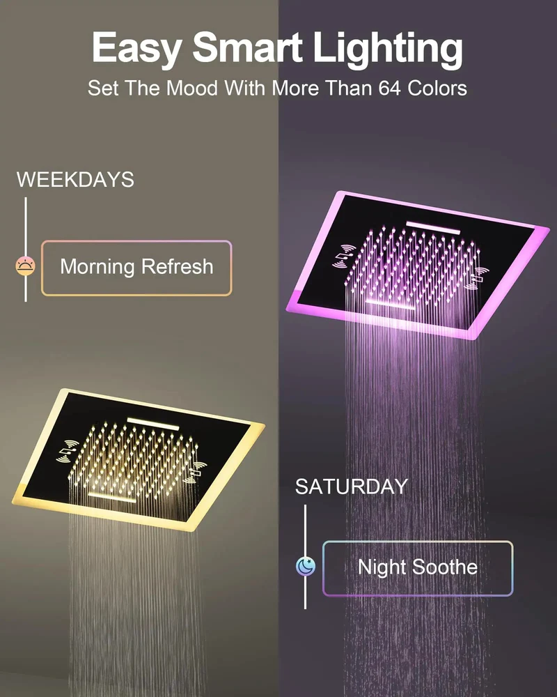Game Changing 20 Inch Matte Black Led Shower System Featuring Dynamic Color Lights Integrated Bluetooth Speaker And Ergonomic Handheld Sprayer For Straight Up Bathroom Bliss And Big Time Relaxation