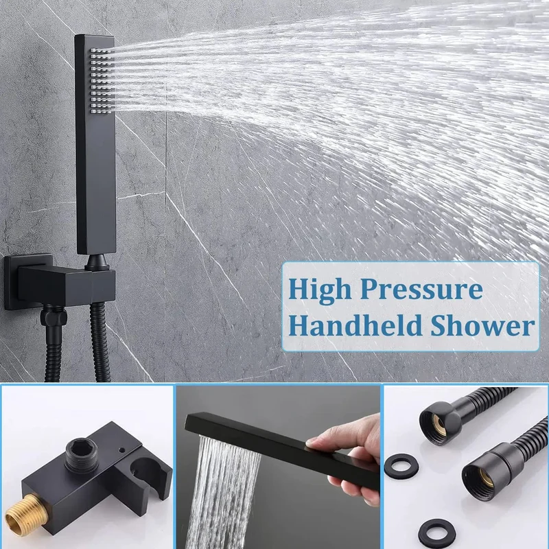 Heavy Duty Slick Matte Black Thermostatic Shower System With Led Ceiling Rainfall Head And Dual Adjustable Sprayers Solid Brass Body Jets For Your Next Level Bath Setup