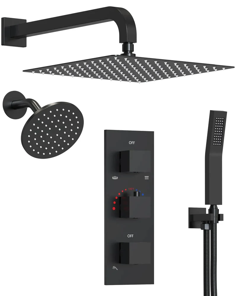 Heavy Duty Matte Black Dual Rainfall Shower System Top Tier Bathroom Fixture With Sleek Stainless Steel Build And Three Smooth Water Modes For Epic Daily Showers And Easy Wall Mount Install That Really Goes Hard For Your Home Spa Setup