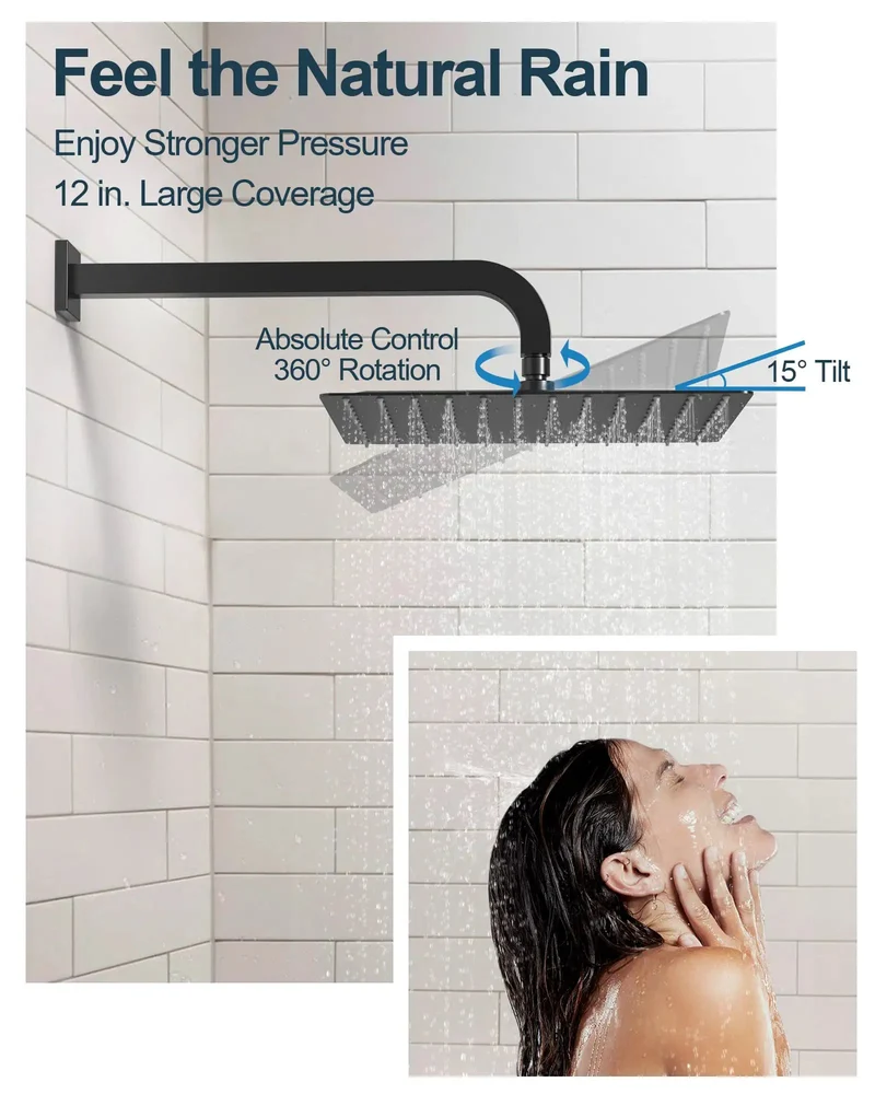 Heavy Duty Matte Black Dual Rainfall Shower System Top Tier Bathroom Fixture With Sleek Stainless Steel Build And Three Smooth Water Modes For Epic Daily Showers And Easy Wall Mount Install That Really Goes Hard For Your Home Spa Setup
