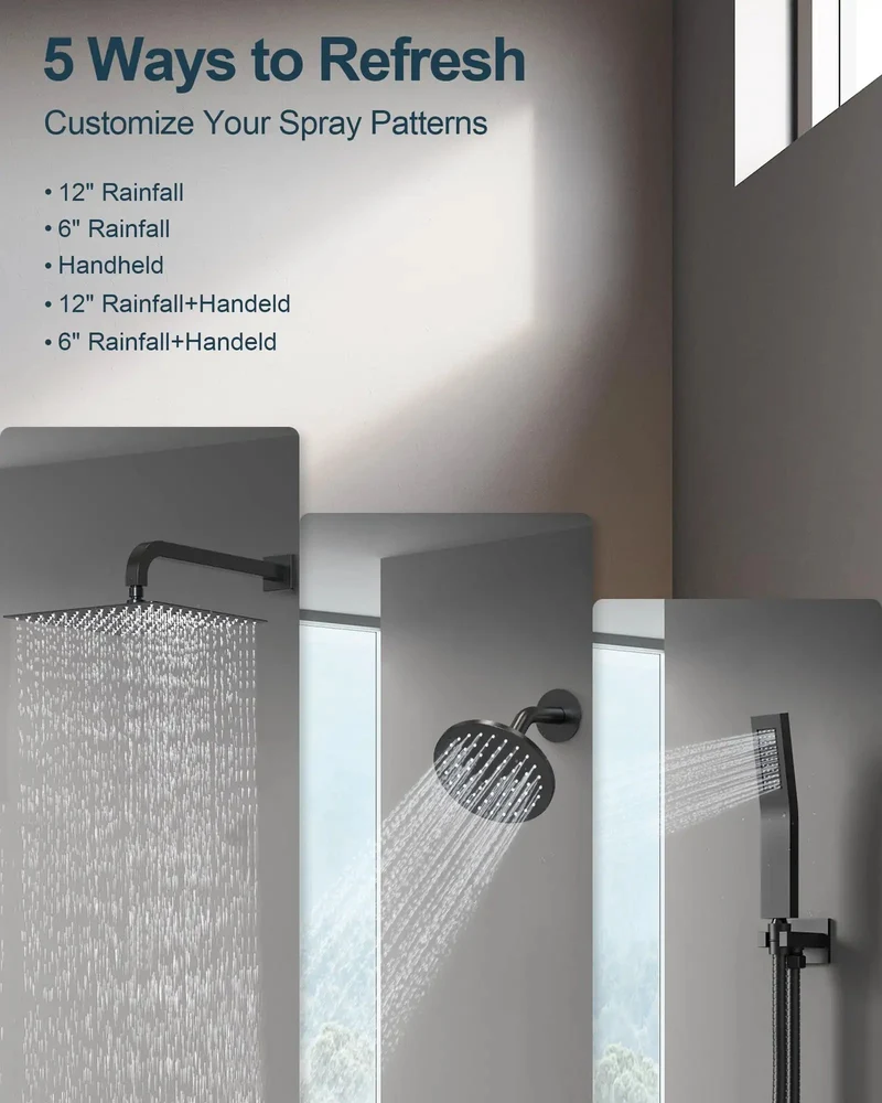 Heavy Duty Matte Black Dual Rainfall Shower System Top Tier Bathroom Fixture With Sleek Stainless Steel Build And Three Smooth Water Modes For Epic Daily Showers And Easy Wall Mount Install That Really Goes Hard For Your Home Spa Setup