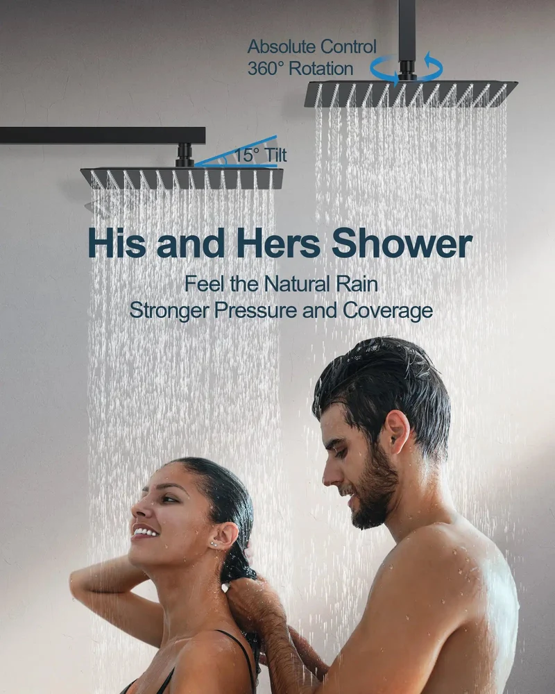 Heavy Duty Dual Rainfall Shower System With Adjustable Handheld Spray And Six Powerful Body Jets Sleek Matte Black Finish Four Independent Valve Controls Built Different For A Top Shelf Bathroom Refresh