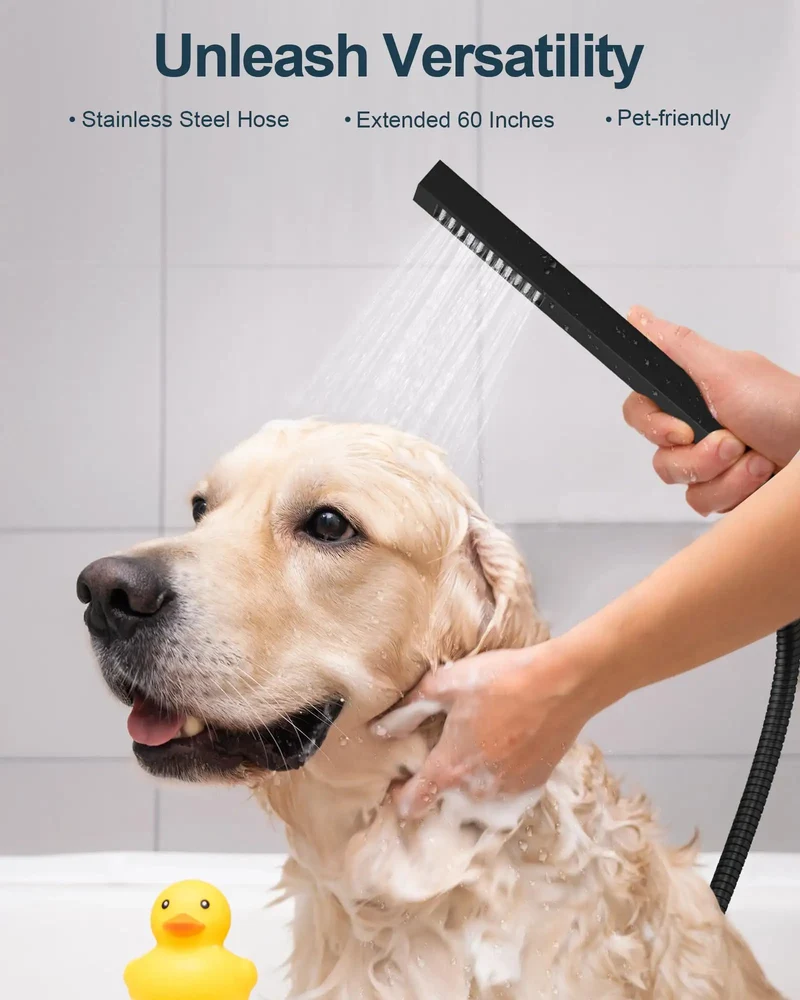 Heavy Duty Dual Rainfall Shower System With Adjustable Handheld Spray And Six Powerful Body Jets Sleek Matte Black Finish Four Independent Valve Controls Built Different For A Top Shelf Bathroom Refresh