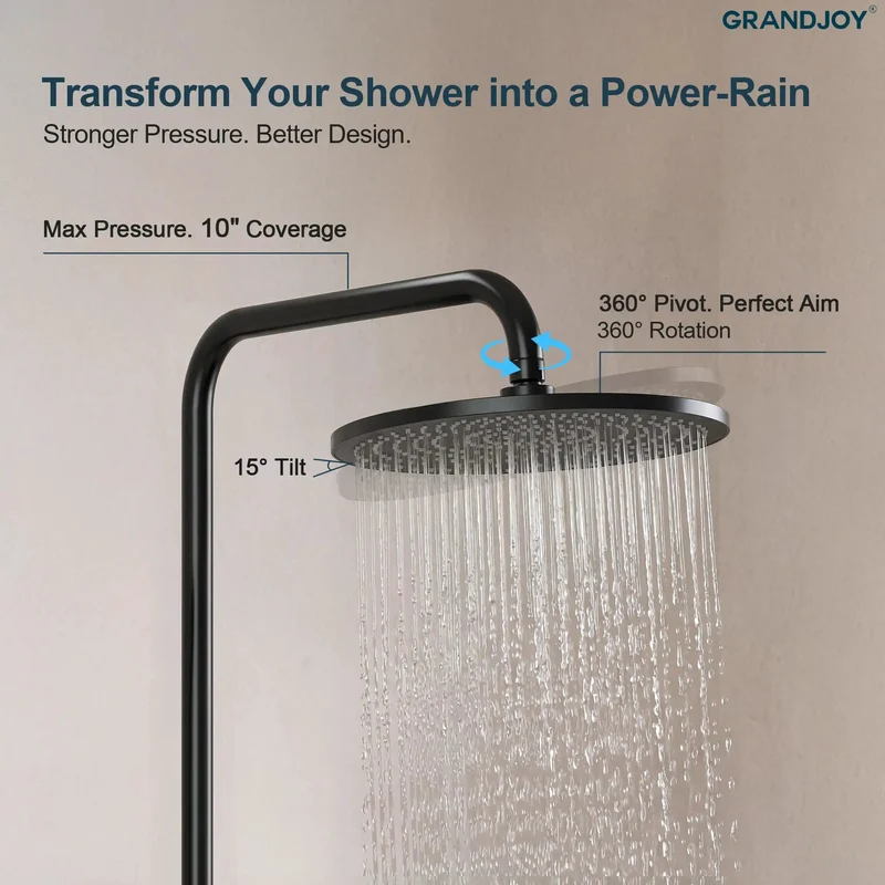 Slick Matte Black Exposed Tub And Shower System With 10 Inch Rainfall Head Handheld Sprayer And Dual Valve Tub Spout Providing A Smooth Heavy Duty Bathroom Game Changer Setup