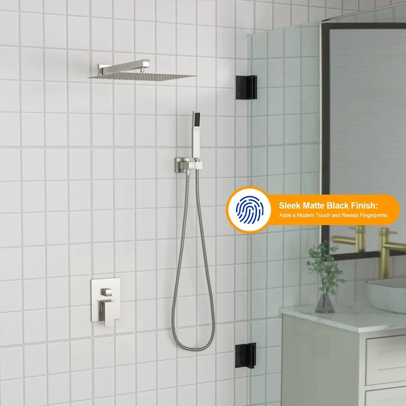 10 Inch Square Rainfall Shower System With Slim Handheld Sprayer Dual Outlet Control Valve Soft Silicone Nozzles Easy Clean Premium Bathroom Upgrade Rig That Brings The Chill Factor With Lush Spray Coverage And Rock Solid Build Quality For Ultimate Home