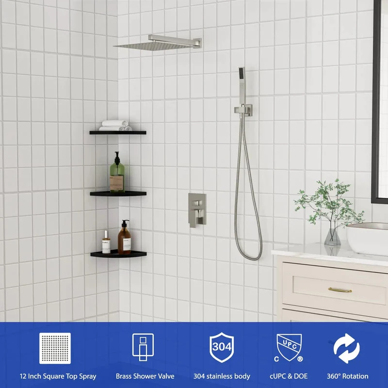 10 Inch Square Rainfall Shower System With Slim Handheld Sprayer Dual Outlet Control Valve Soft Silicone Nozzles Easy Clean Premium Bathroom Upgrade Rig That Brings The Chill Factor With Lush Spray Coverage And Rock Solid Build Quality For Ultimate Home