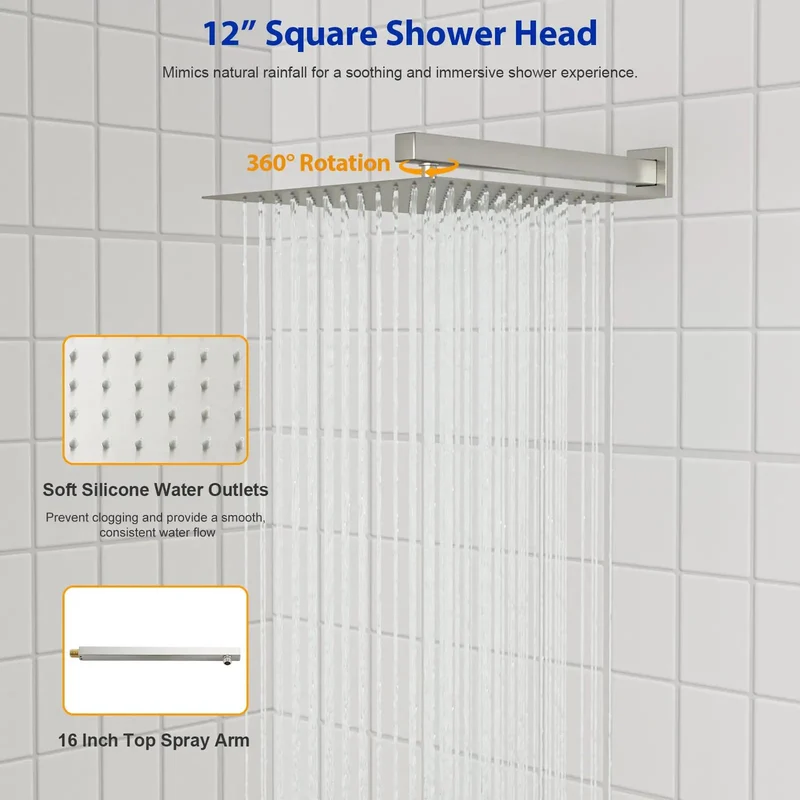 10 Inch Square Rainfall Shower System With Slim Handheld Sprayer Dual Outlet Control Valve Soft Silicone Nozzles Easy Clean Premium Bathroom Upgrade Rig That Brings The Chill Factor With Lush Spray Coverage And Rock Solid Build Quality For Ultimate Home