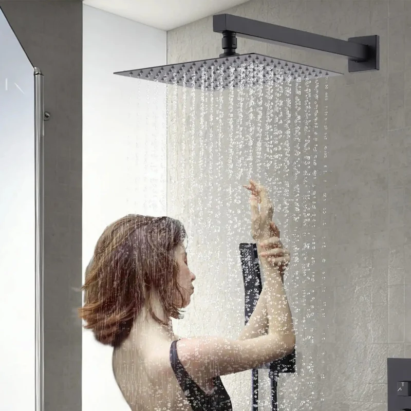 Rock Solid Ceiling Mount Rainfall Shower System With Heavier Gauge All Metal Handheld Sprayer In Matte Black Offering Self Cleaning Nozzles And Dead Simple Install For Knockout Wide Coverage Flow
