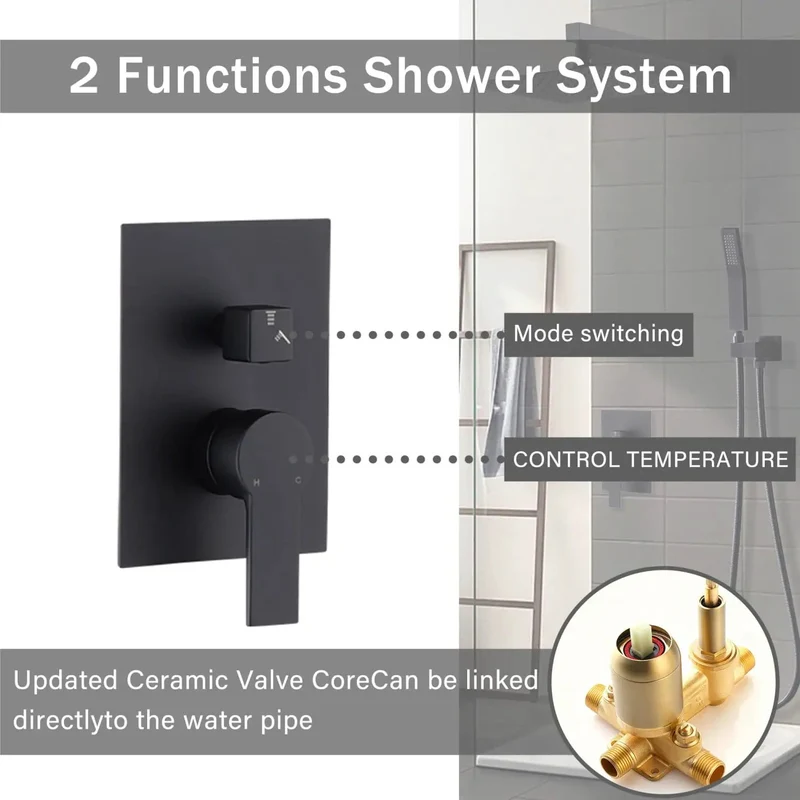Rock Solid Ceiling Mount Rainfall Shower System With Heavier Gauge All Metal Handheld Sprayer In Matte Black Offering Self Cleaning Nozzles And Dead Simple Install For Knockout Wide Coverage Flow