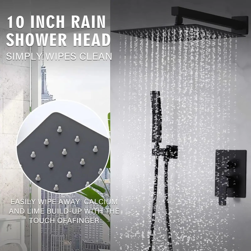Rock Solid Ceiling Mount Rainfall Shower System With Heavier Gauge All Metal Handheld Sprayer In Matte Black Offering Self Cleaning Nozzles And Dead Simple Install For Knockout Wide Coverage Flow