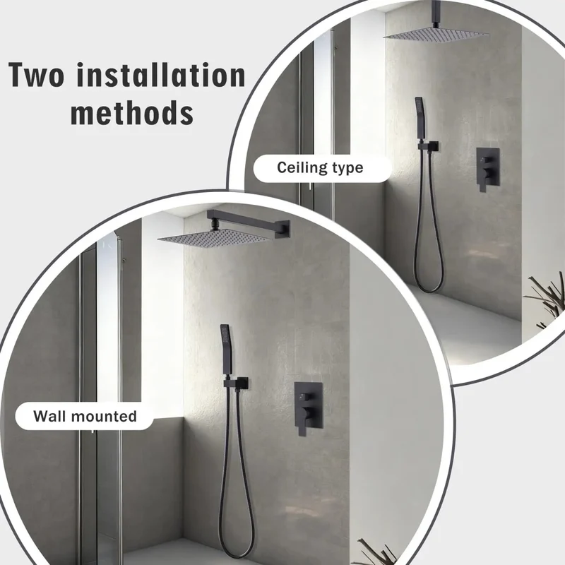 Rock Solid Ceiling Mount Rainfall Shower System With Heavier Gauge All Metal Handheld Sprayer In Matte Black Offering Self Cleaning Nozzles And Dead Simple Install For Knockout Wide Coverage Flow