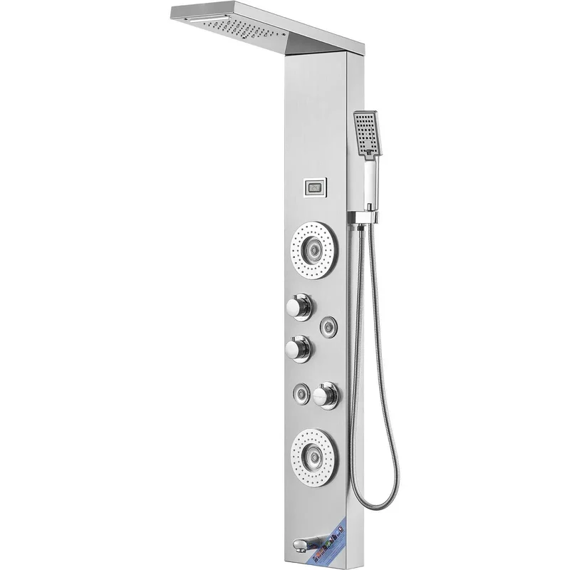 Slick 6 In 1 Shower Panel System Featuring Rock Solid Rainfall And Smooth Waterfall Modes Paired With Powerhouse Body Massage Jets And Totally Customizable Handheld Sprayer