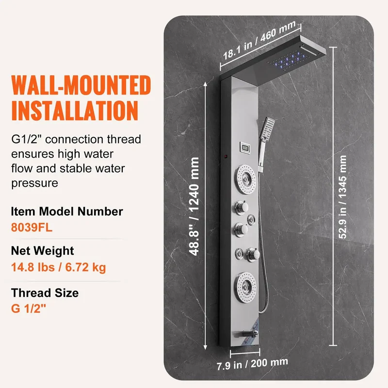 Slick 6 In 1 Shower Panel System Featuring Rock Solid Rainfall And Smooth Waterfall Modes Paired With Powerhouse Body Massage Jets And Totally Customizable Handheld Sprayer