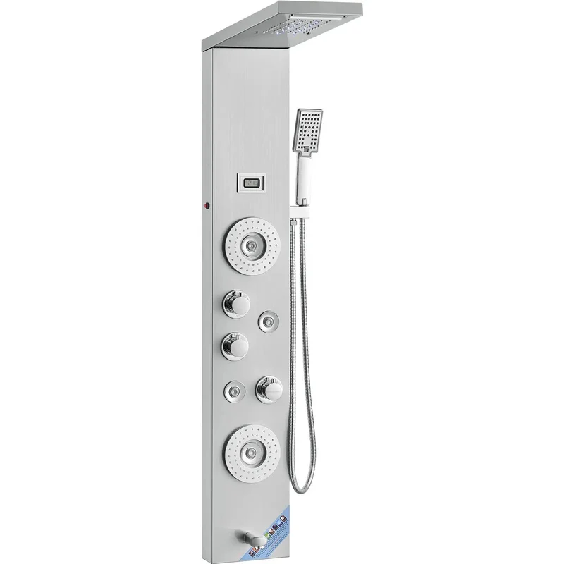 Slick 6 In 1 Shower Panel System Featuring Rock Solid Rainfall And Smooth Waterfall Modes Paired With Powerhouse Body Massage Jets And Totally Customizable Handheld Sprayer