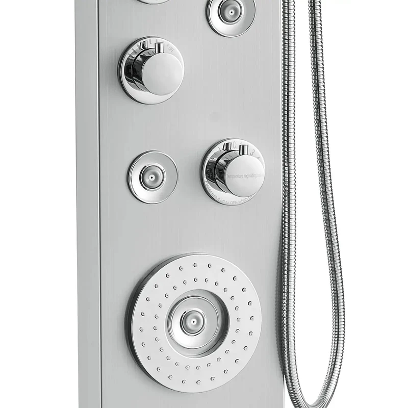 Slick 6 In 1 Shower Panel System Featuring Rock Solid Rainfall And Smooth Waterfall Modes Paired With Powerhouse Body Massage Jets And Totally Customizable Handheld Sprayer