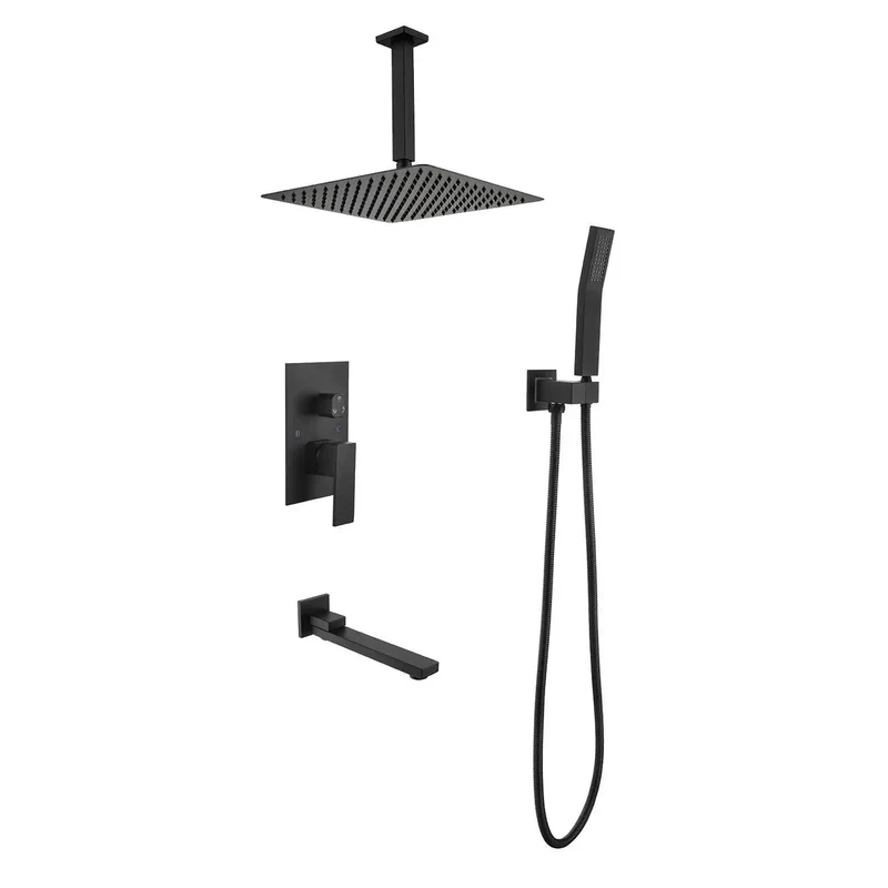 Top Tier Matte Black Shower System Combo With Wall Mounted Rainfall Head And Reliable Handheld Sprayer Built Tough With Self Cleaning Nozzles For A Game Changing Bathroom Upgrade