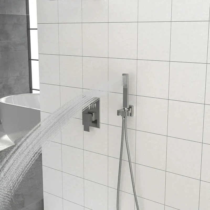 Wall Mounted Square Rainfall Shower System With Heavy Duty Stainless Steel And Rock Solid Brass Frame Featuring Slick Brushed Nickel Finish Adjustable Water Flow And Snazzy Handheld Combo For Your Sweet Bathroom Upgrade
