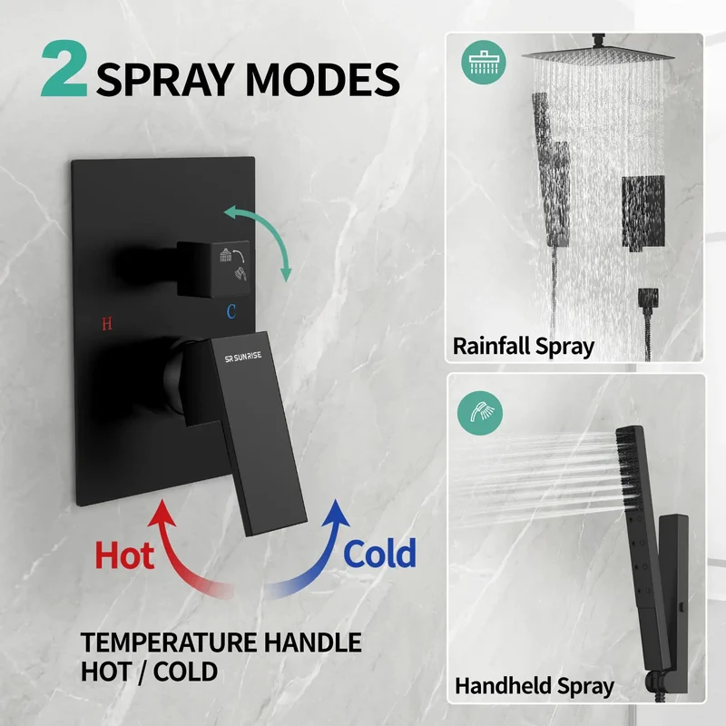 Premium Ceiling Mount Shower System Featuring 12 Inch Rainfall Head In Slick Matte Black Finish For Quick Hookups And Chill Spa Grade Bathroom Refresh