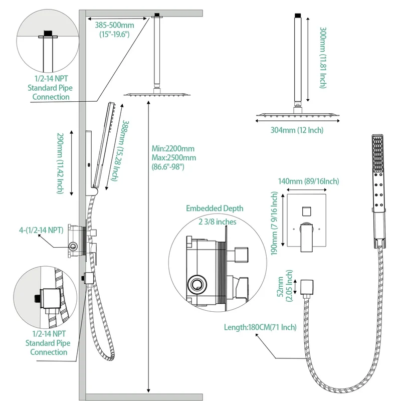 Premium Ceiling Mount Shower System Featuring 12 Inch Rainfall Head In Slick Matte Black Finish For Quick Hookups And Chill Spa Grade Bathroom Refresh