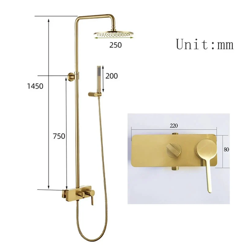 Slick Wall Mount Exposed Shower System Brushed Gold Finish Solid Copper Bath Faucet Kit With Handheld Sprayer And Brass Rough In Valve Setup For Next Level Bathroom Upgrades