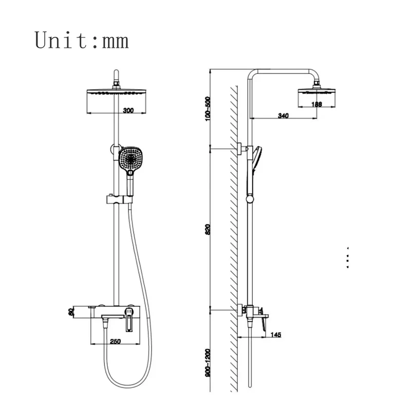Top Tier Wall Mounted Exposed Shower System With Tub Spout And Multi Function Handheld Sprayer On Slick Height Adjustable Rail In Sharp Gun Gray Bathroom Fixture