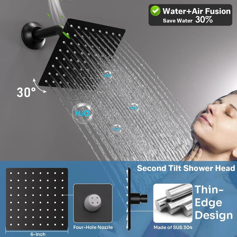 Kickin Dual Head Shower System Featuring A Massive 16 Inch Rainfall Head Paired With A Snappy 6 Inch Wall Spray Four Rugged Body Jets And A Smooth Handheld Faucet Combo Finished In Sleek Matte Black