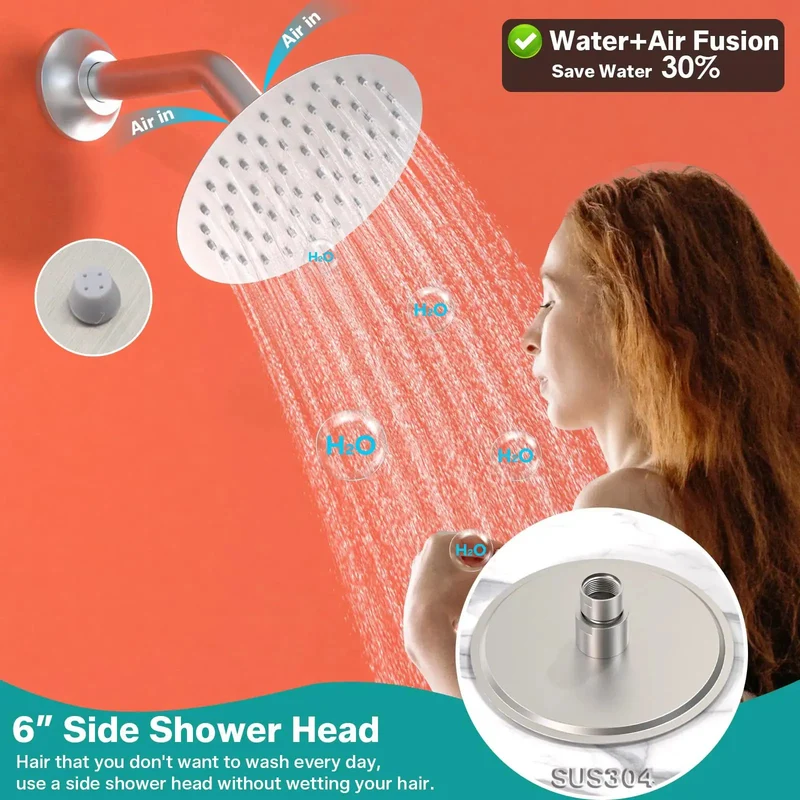Top Shelf Brushed Nickel Dual Shower System With Four Heavy Duty Body Jets And A Generous Sixteen Inch Ceiling Mount Rain Head Paired With A Slick Handheld Sprayer For Knockout Bathroom Upgrades