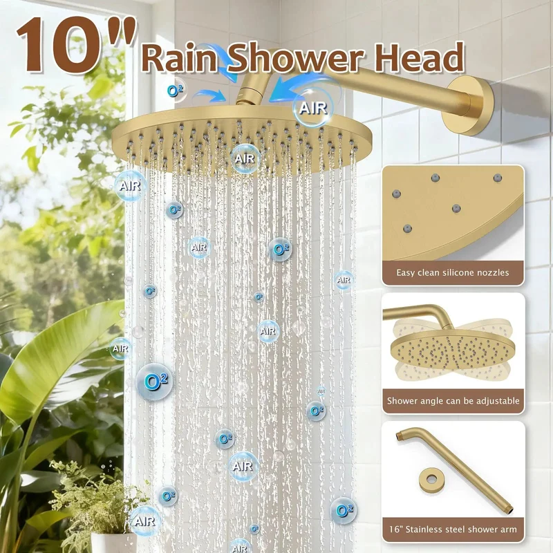 Top Shelf Brushed Gold Shower System Game Changer Featuring Dual Rain Head And Filtered Handheld Sprayer With Solid Brass Valve For Fresh Bathroom Vibes And Effortless Daily Showers