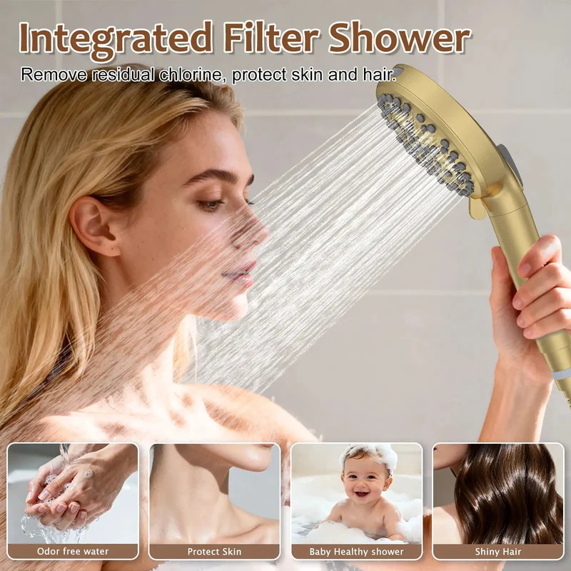 Top Shelf Brushed Gold Shower System Game Changer Featuring Dual Rain Head And Filtered Handheld Sprayer With Solid Brass Valve For Fresh Bathroom Vibes And Effortless Daily Showers