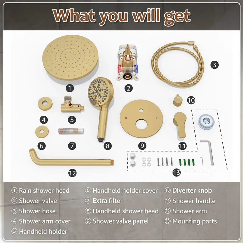Top Shelf Brushed Gold Shower System Game Changer Featuring Dual Rain Head And Filtered Handheld Sprayer With Solid Brass Valve For Fresh Bathroom Vibes And Effortless Daily Showers