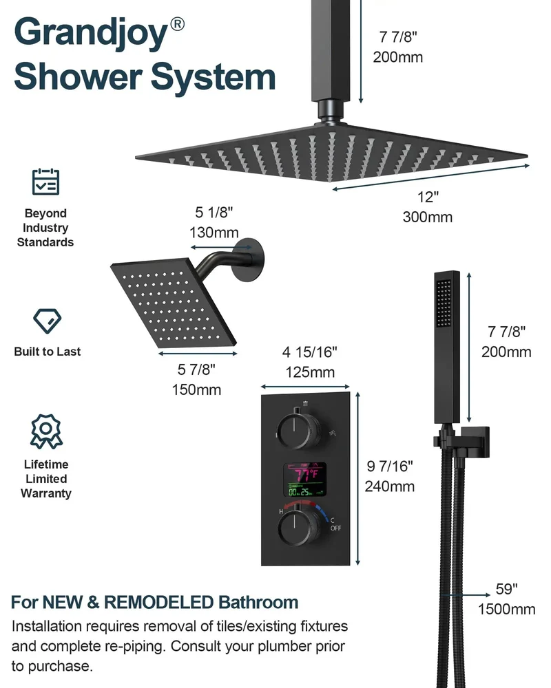 Top Shelf 12 Inch Matte Black Shower System With A Clever Digital Display That Monitors Heat And Shower Time On Its Own Features Three Smooth Spray Modes For A Ridiculously Easy Bathroom Refresh Routine
