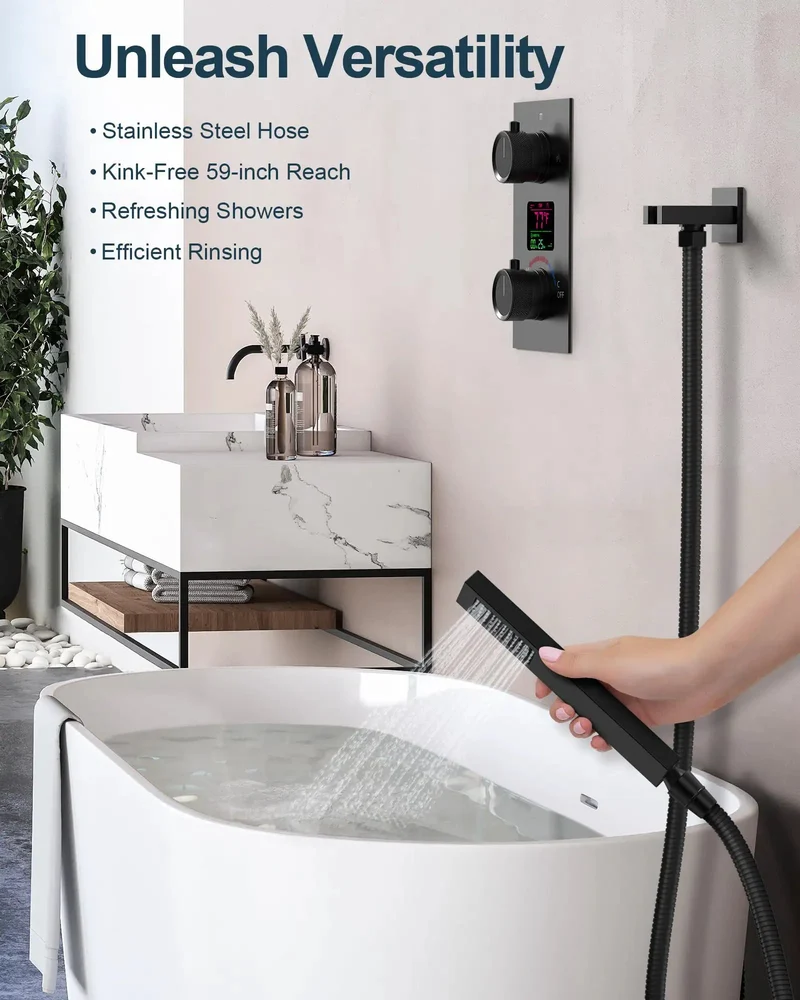Top Shelf 12 Inch Matte Black Shower System With A Clever Digital Display That Monitors Heat And Shower Time On Its Own Features Three Smooth Spray Modes For A Ridiculously Easy Bathroom Refresh Routine