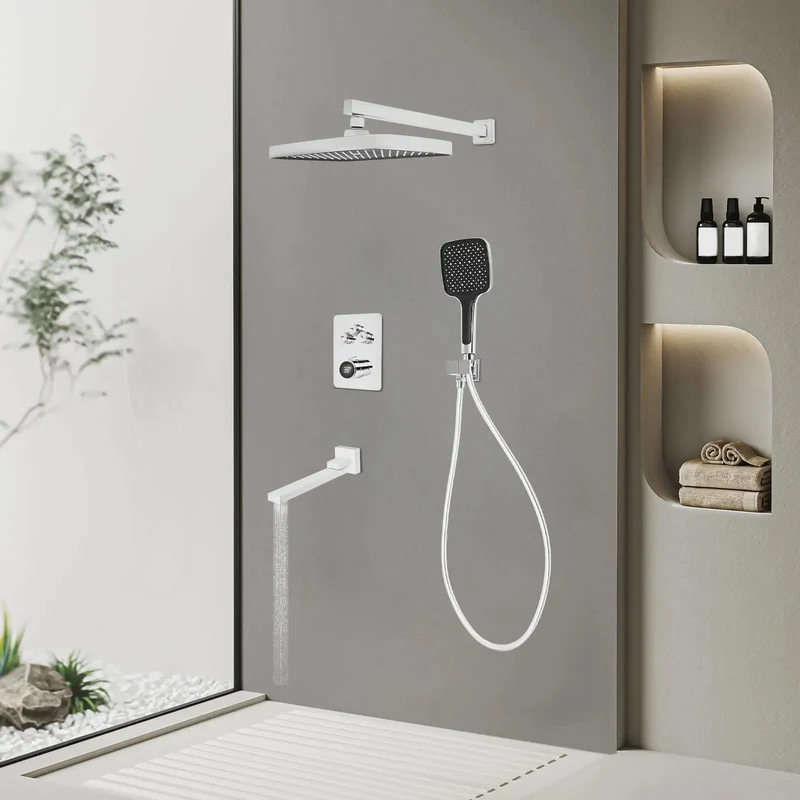 Modern Wall Mount Shower System With Digital Temp Screen And Thermostatic Mixer Valve Crafted From Premium Copper And Abs To Deliver Flawless Rain Pressure That Hits Different Every Single Shower No Sweat Required