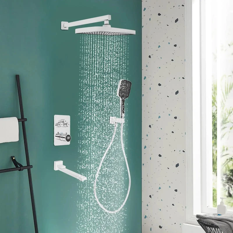 Modern Wall Mount Shower System With Digital Temp Screen And Thermostatic Mixer Valve Crafted From Premium Copper And Abs To Deliver Flawless Rain Pressure That Hits Different Every Single Shower No Sweat Required