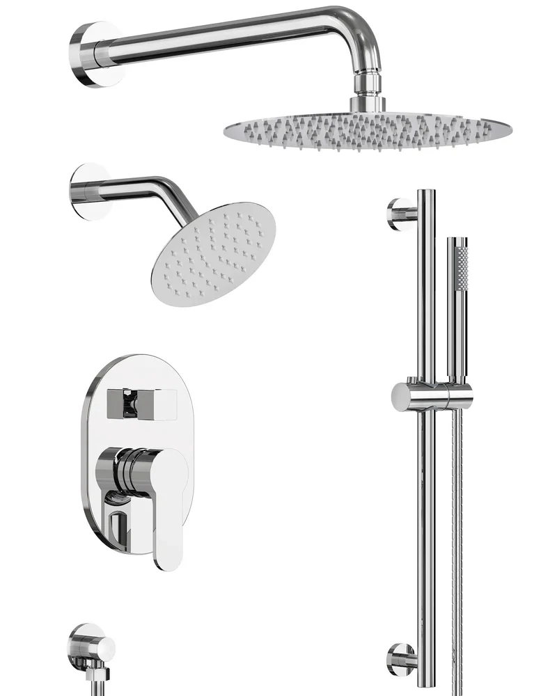 Kick Your Morning Routine Up A Notch With This Three Function Shower Faucet Set Featuring A Smooth 10 Inch Rainfall Head Versatile Side Spray And Handy Handheld Sprayer In Polished Chrome