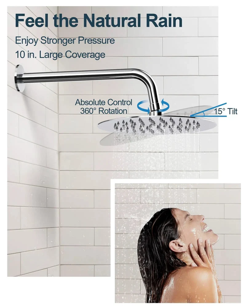 Kick Your Morning Routine Up A Notch With This Three Function Shower Faucet Set Featuring A Smooth 10 Inch Rainfall Head Versatile Side Spray And Handy Handheld Sprayer In Polished Chrome