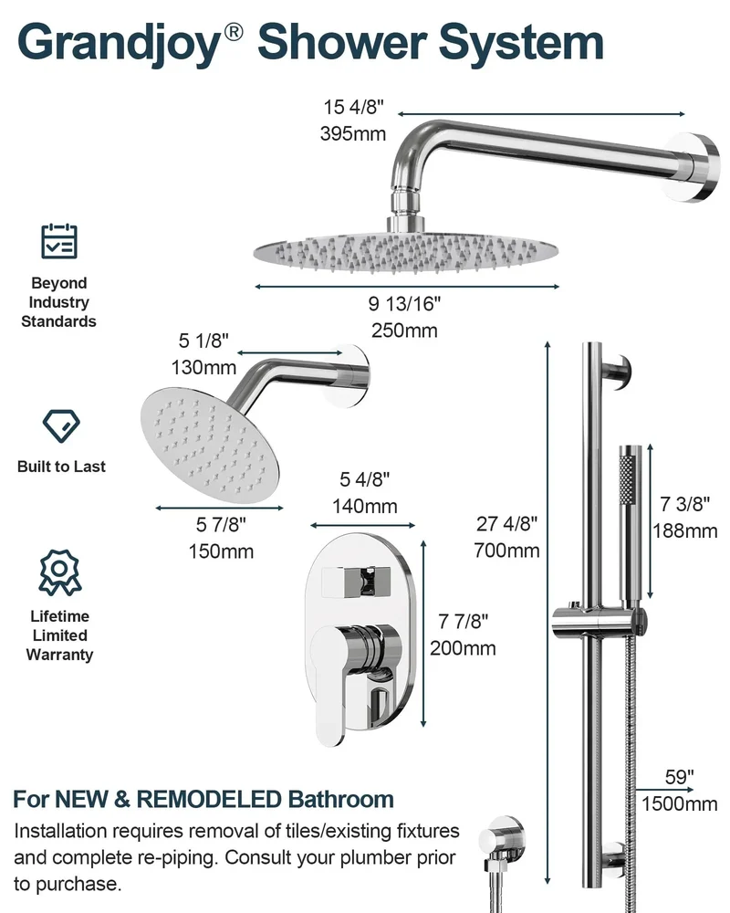 Kick Your Morning Routine Up A Notch With This Three Function Shower Faucet Set Featuring A Smooth 10 Inch Rainfall Head Versatile Side Spray And Handy Handheld Sprayer In Polished Chrome