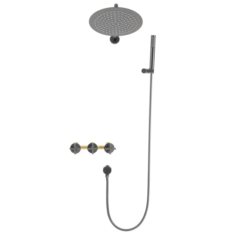 Wall Mounted Shower System Featuring A Generous 10 Inch Rain Head And Easy Grip Handheld Sprayer Built With Top Shelf Stainless Steel And A Slick Brushed Nickel Finish For A Smooth Bathroom Refresh