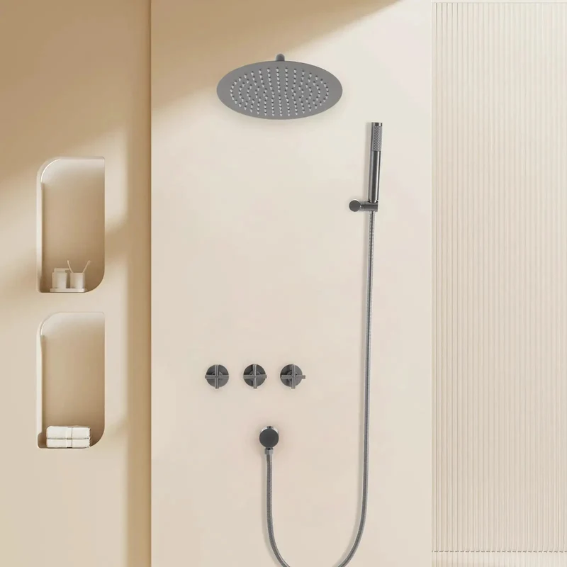 Wall Mounted Shower System Featuring A Generous 10 Inch Rain Head And Easy Grip Handheld Sprayer Built With Top Shelf Stainless Steel And A Slick Brushed Nickel Finish For A Smooth Bathroom Refresh