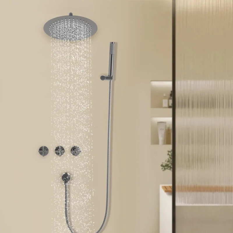 Wall Mounted Shower System Featuring A Generous 10 Inch Rain Head And Easy Grip Handheld Sprayer Built With Top Shelf Stainless Steel And A Slick Brushed Nickel Finish For A Smooth Bathroom Refresh