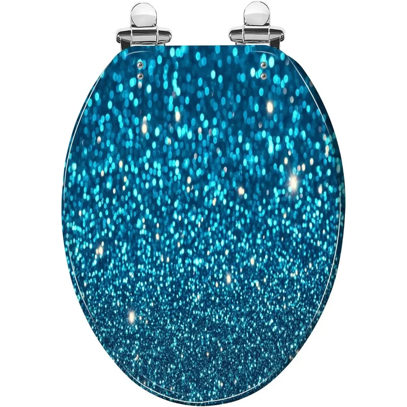 Fresh Blue Glitter Resin Elongated Toilet Seat For Bathroom Slick Adjustable Hinges No Sweat Setup Universal Replacement For American Standard Toilets